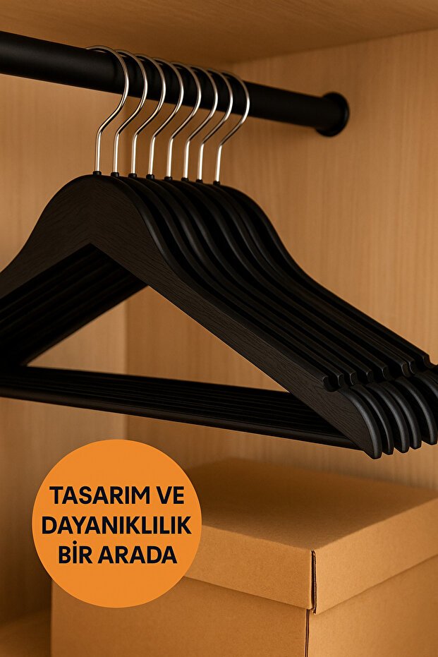 شماعة هدوم HİG HOME 10 قطع بتصميم خشبي أسود متين - الصورة 2