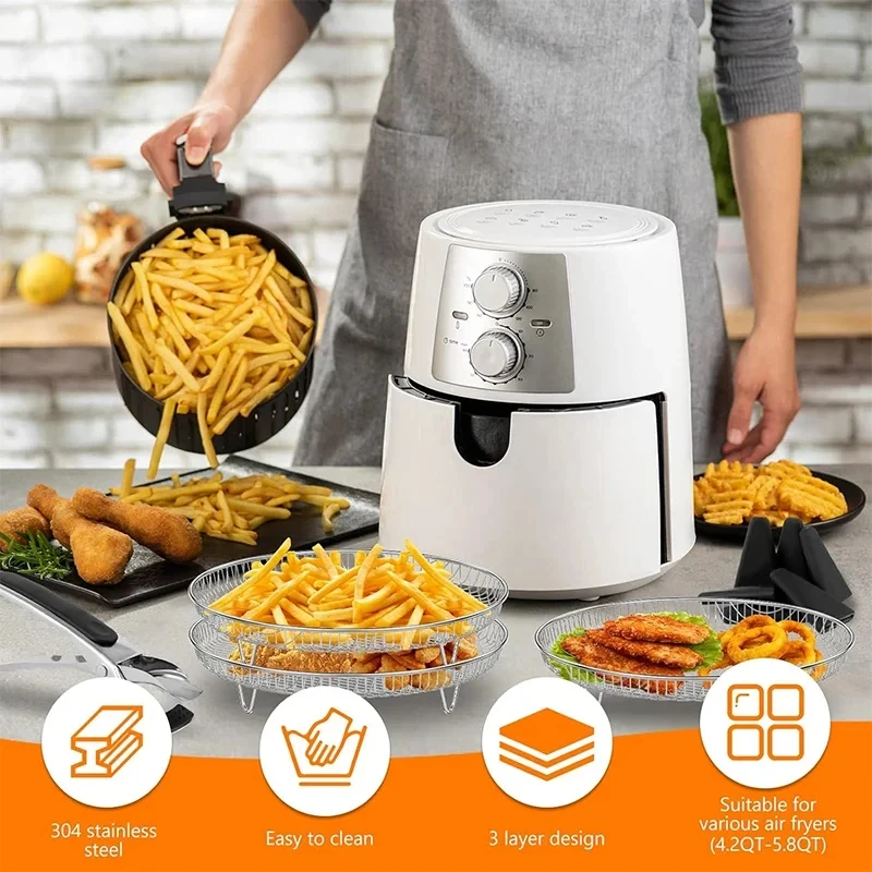 رف المقلاة الهوائية صينية الخبز تكويم Grilling304 الفولاذ المقاوم للصدأ Airfryer فرن شواء باخرة طباخ أدوات المطبخ أدوات الطبخ - الصورة 3