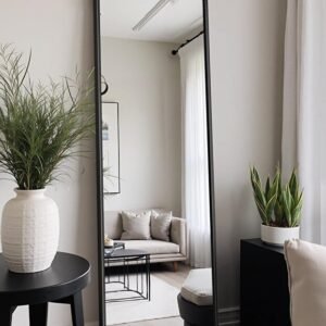 N.zone مرآة بطول كامل 50×160 سم مع حامل مستطيل، مرآة أرضية، مرآة جدارية